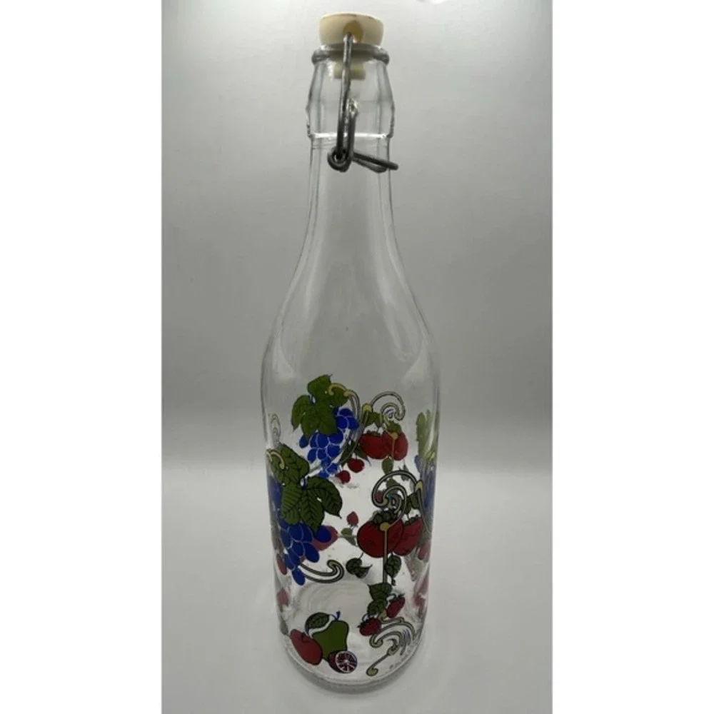 Vintage Hand Painted Home Brew Bottle Decanter With Stopper Grapes Strawberr 13